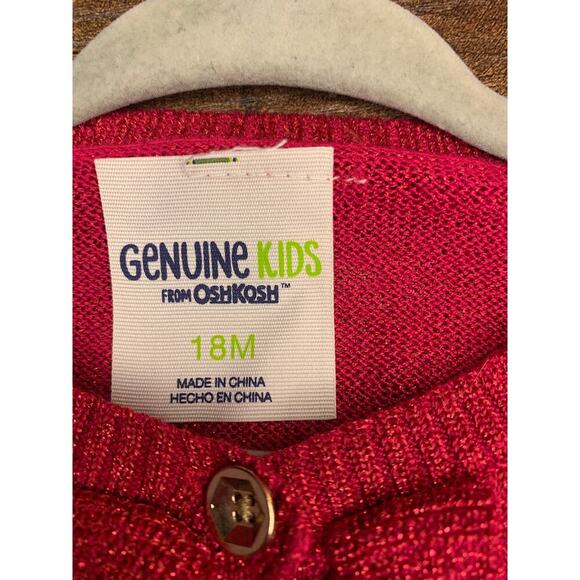GENUINE KIDS BY OSHKOSH Girl’s Red Sparkle Cardigan / Size: 18 Months - Picture 3 of 6